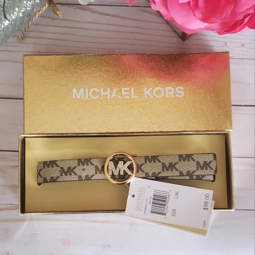 Michael Kors Gold Bling Logo Reversible Belt in Gift Box NWT